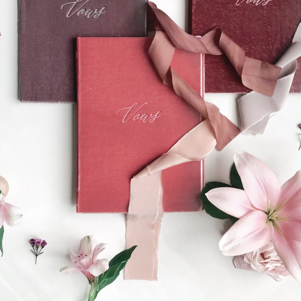 Vow Book Covers Uk Velvet - Pink Wedding Stationery