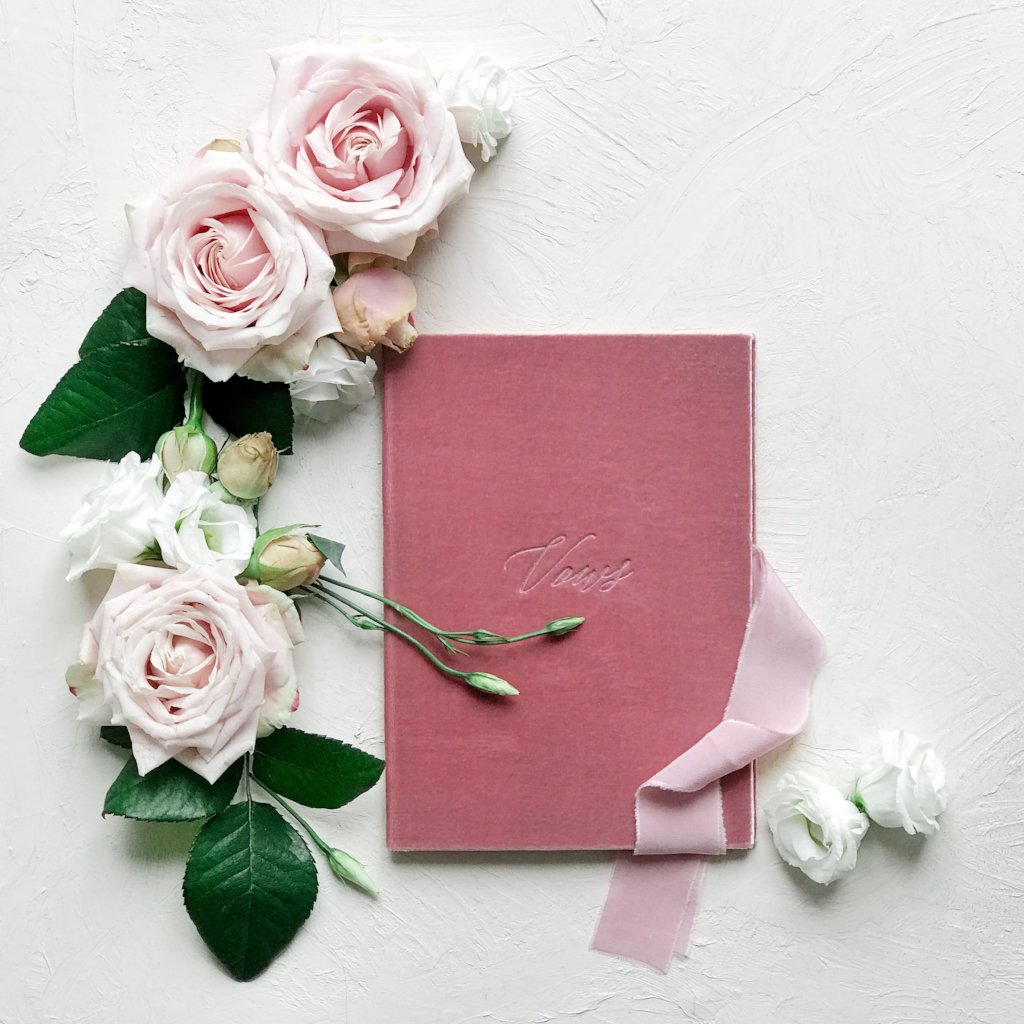 Vow Book Covers Uk Velvet - Pink Wedding Stationery